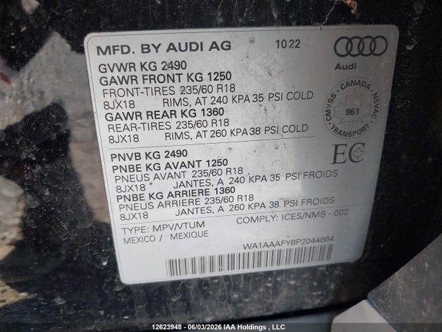12623948 :رقم المزاد ، WA1AAAFY8P2044664 vin ، 2023 Audi Q5 Komfort 45 مزاد بيع