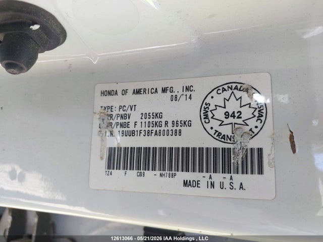 12613066 :رقم المزاد ، 19UUB1F38FA800388 vin ، 2015 Acura Tlx مزاد بيع