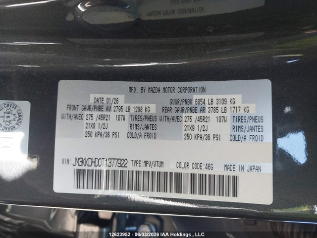Aukcja sprzedaży 2026 Mazda Cx-90 Mild Hybrid Inline 6 Turbo Gt, vin: JM3KKDHD0T1377922, numer aukcji: 12623952