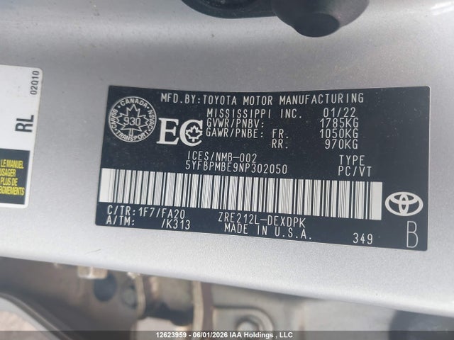 Toyota COROLLA L 2022 5YFBPMBE9NP302050 Image 9