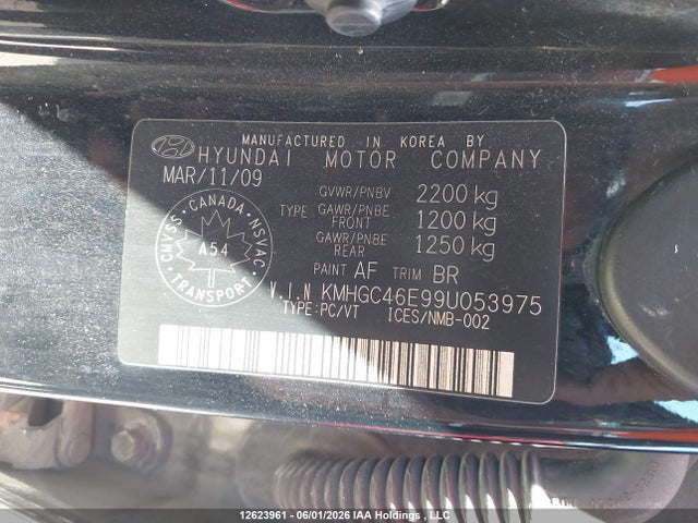 2009 Hyundai Genesis 3.8l მანქანა იყიდება აუქციონზე, vin: KMHGC46E99U053975, აუქციონის ნომერი: 12623961