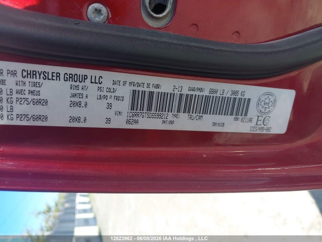 12623962 :رقم المزاد ، 1C6RR7GT5DS599212 vin ، 2013 Dodge Ram 1500 مزاد بيع