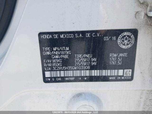 3CZRU5H35GM103908 Honda HR-V LX