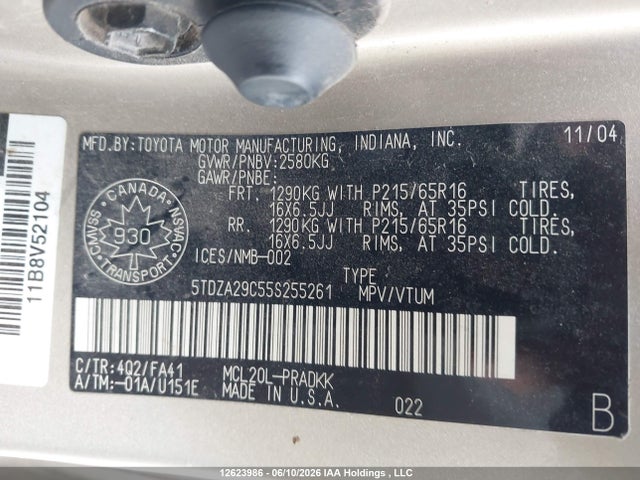 Продажа на аукционе авто 2005 Toyota Sienna Ce, vin: 5TDZA29C55S255261, номер лота: 12623986