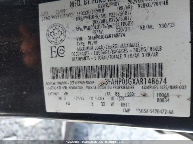 Aukcja sprzedaży 2010 Ford Fusion Sel, vin: 3FAHP0JGXAR148674, numer aukcji: 12623987