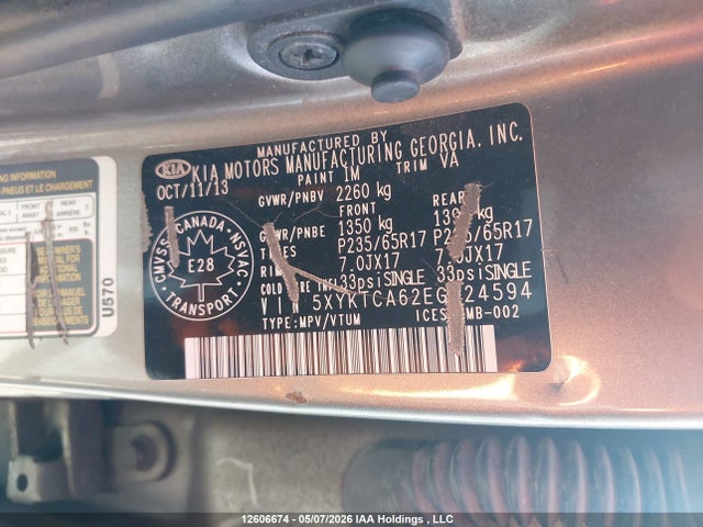 5XYKTCA62EG524594 KIA Sorento Lx/lx Premium/se