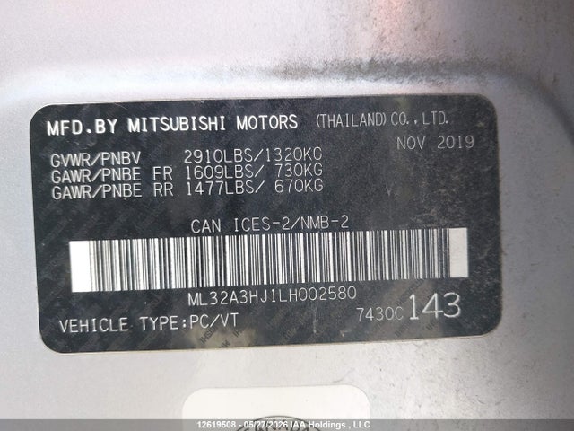 Продажа на аукционе авто 2020 Mitsubishi Mirage Es/se, vin: ML32A3HJ1LH002580, номер лота: 12619508