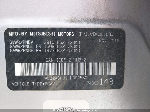 Продажа на аукционе авто 2020 Mitsubishi Mirage Es/se, vin: ML32A3HJ1LH002580, номер лота: 12619508