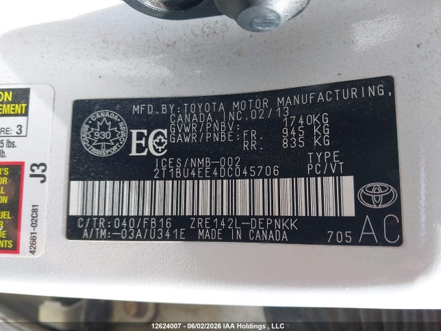Продажа на аукционе авто 2013 Toyota Corolla S/le, vin: 2T1BU4EE4DC045706, номер лота: 12624007
