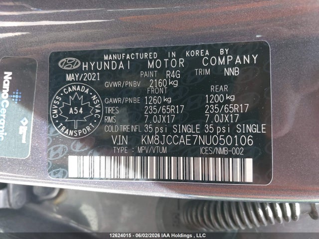 KM8JCCAE7NU050106 Hyundai TUCSON SEL