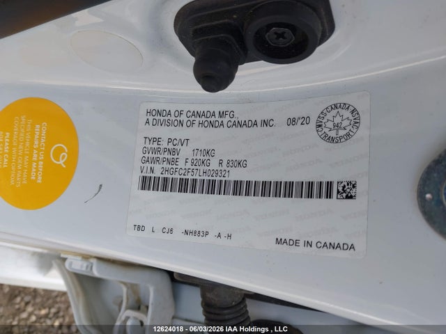 Aukcja sprzedaży 2020 Honda Civic Lx, vin: 2HGFC2F57LH029321, numer aukcji: 12624018
