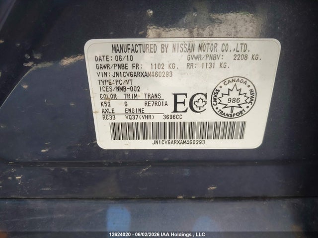 Продажа на аукционе авто 2010 Infiniti G37x, vin: JN1CV6ARXAM460293, номер лота: 12624020