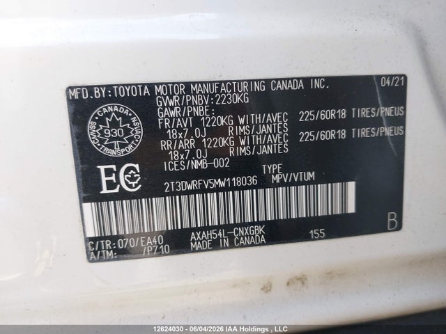 Toyota Rav4 Limited 2021 2T3DWRFV5MW118036 Image 9