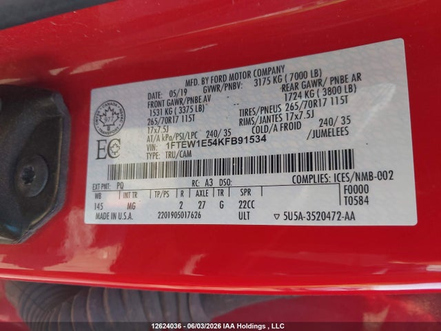 Aukcja sprzedaży 2019 Ford F150 Supercrew, vin: 1FTEW1E54KFB91534, numer aukcji: 12624036
