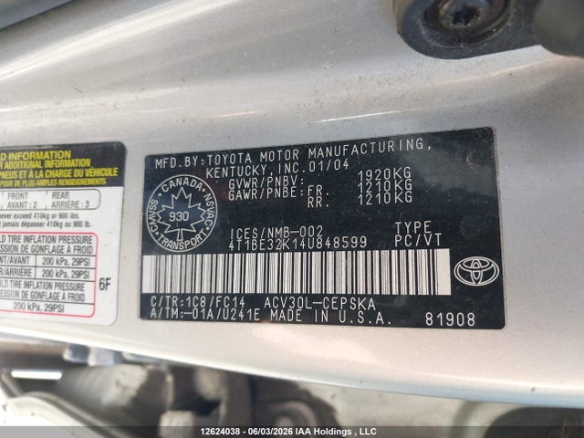 12624038 :رقم المزاد ، 4T1BE32K14U848599 vin ، 2004 Toyota Camry Le/se/xle مزاد بيع