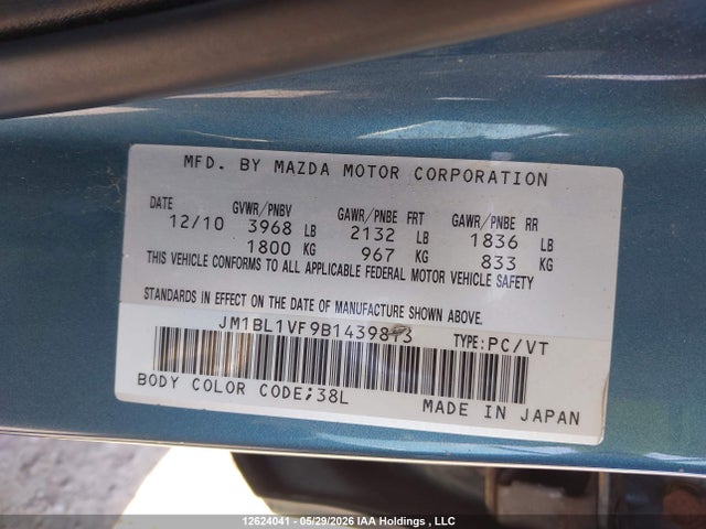 12624041 :رقم المزاد ، JM1BL1VF9B1439813 vin ، 2011 Mazda Mazda3 Gs مزاد بيع