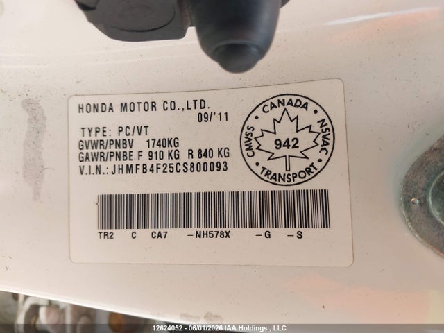 12624052 :رقم المزاد ، JHMFB4F25CS800093 vin ، 2012 Honda Civic Hybrid مزاد بيع