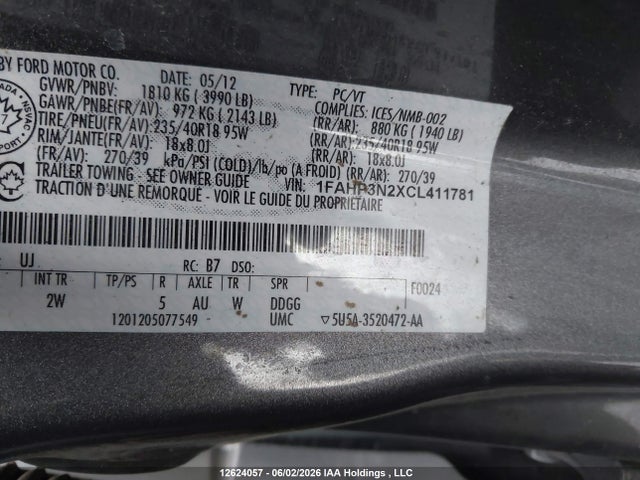 2012 Ford Focus Titanium მანქანა იყიდება აუქციონზე, vin: 1FAHP3N2XCL411781, აუქციონის ნომერი: 12624057