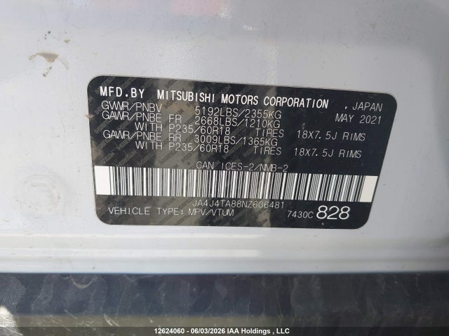 Продаж на аукціоні авто 2022 Mitsubishi Outlander Es, vin: JA4J4TA88NZ606481, номер лоту: 12624060