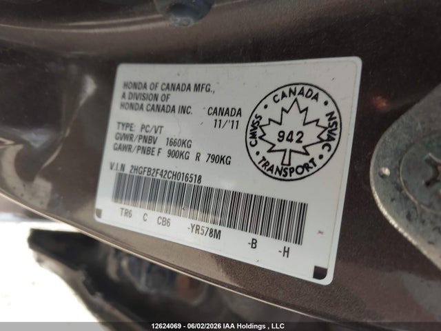 Aukcja sprzedaży 2012 Honda Civic Lx, vin: 2HGFB2F42CH016518, numer aukcji: 12624069