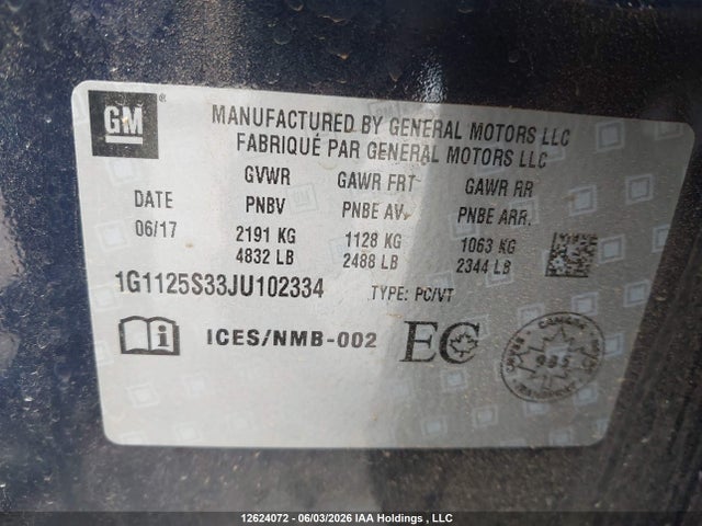 2018 Chevrolet Impala 2lz მანქანა იყიდება აუქციონზე, vin: 1G1125S33JU102334, აუქციონის ნომერი: 12624072