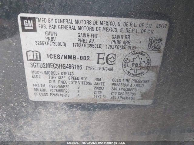 Aukcja sprzedaży 2017 Gmc Sierra 1500 Sle, vin: 3GTU2MEC5HG486186, numer aukcji: 12624097