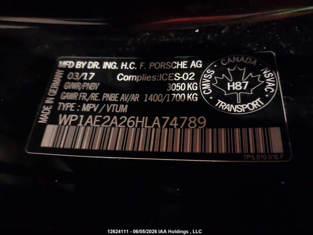 12624111 :رقم المزاد ، WP1AE2A26HLA74789 vin ، 2017 Porsche Cayenne مزاد بيع