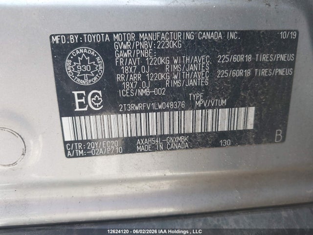 Aukcja sprzedaży 2020 Toyota Rav4, vin: 2T3RWRFV1LW048376, numer aukcji: 12624120