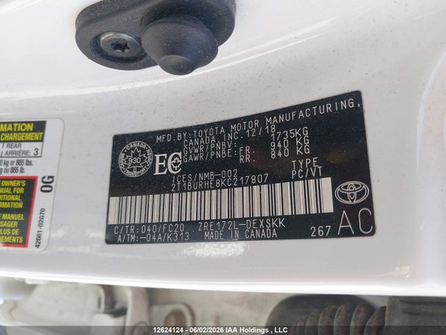 2019 Toyota Corolla Se მანქანა იყიდება აუქციონზე, vin: 2T1BURHE8KC217807, აუქციონის ნომერი: 12624124