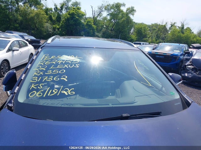 Auction sale of the 2022 Lexus Rx 350, vin: 2T2JZMDAXNC317362, lot number: 12624125