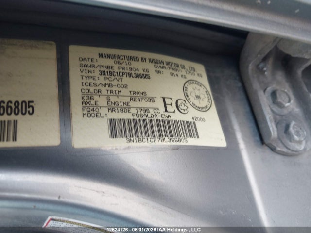 12624126 :رقم المزاد ، 3N1BC1CP7BL366805 vin ، 2011 Nissan Versa مزاد بيع