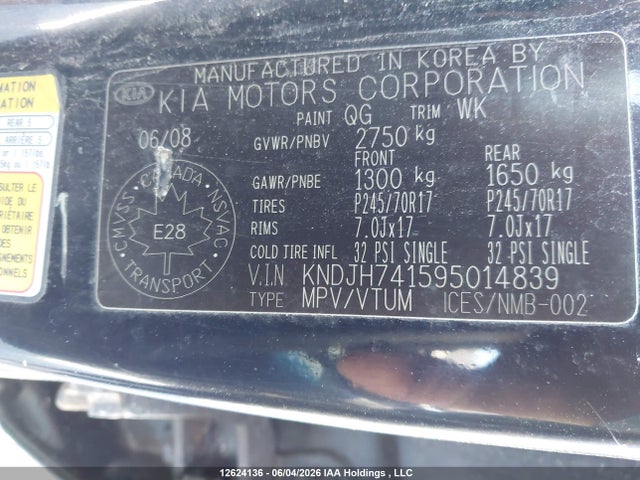Aukcja sprzedaży 2009 Kia Borrego Ex-v6 Luxury/lx-v6, vin: KNDJH741595014839, numer aukcji: 12624136