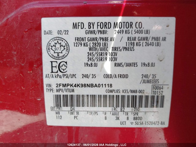 Ford Edge Titanium 2022 2FMPK4K98NBA01118 Image 9