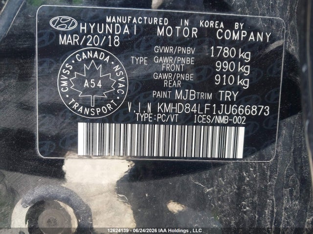 2018 Hyundai Elantra Gl მანქანა იყიდება აუქციონზე, vin: KMHD84LF1JU666873, აუქციონის ნომერი: 12624139