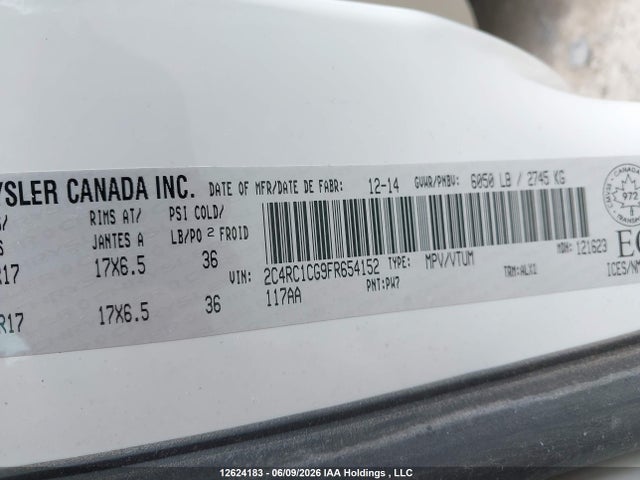 2015 Chrysler Town & Country Touring-l მანქანა იყიდება აუქციონზე, vin: 2C4RC1CG9FR654152, აუქციონის ნომერი: 12624183