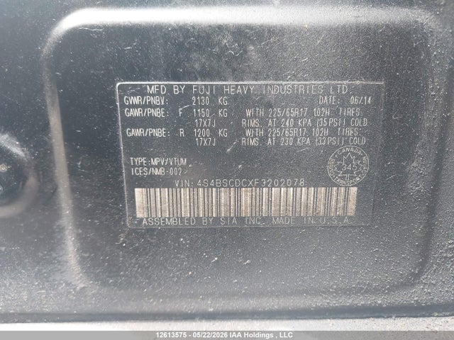 Продаж на аукціоні авто 2015 Subaru Outback 2.5i Touring Package, vin: 4S4BSCDCXF3202078, номер лоту: 12613575