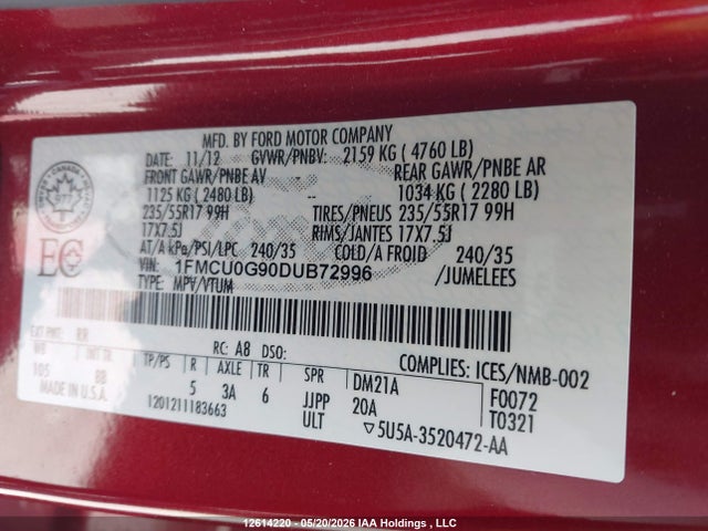 Продаж на аукціоні авто 2013 Ford Escape Se, vin: 1FMCU0G90DUB72996, номер лоту: 12614220