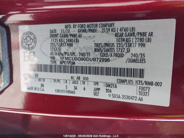 Продаж на аукціоні авто 2013 Ford Escape Se, vin: 1FMCU0G90DUB72996, номер лоту: 12614220