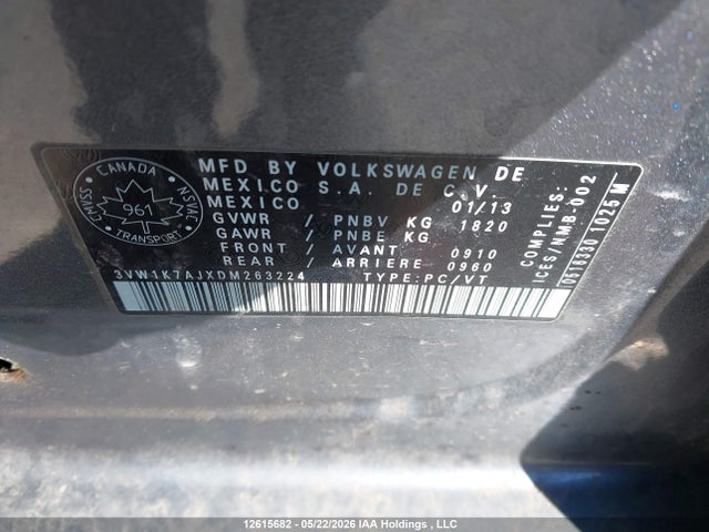 Aukcja sprzedaży 2013 Volkswagen Jetta 2.0l Trendline/2.0l Trendline+, vin: 3VW1K7AJXDM263224, numer aukcji: 12615682