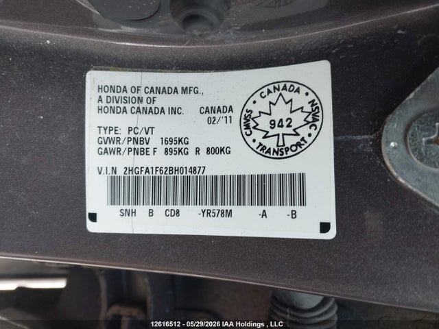 Aukcja sprzedaży 2011 Honda Civic Se, vin: 2HGFA1F62BH014877, numer aukcji: 12616512