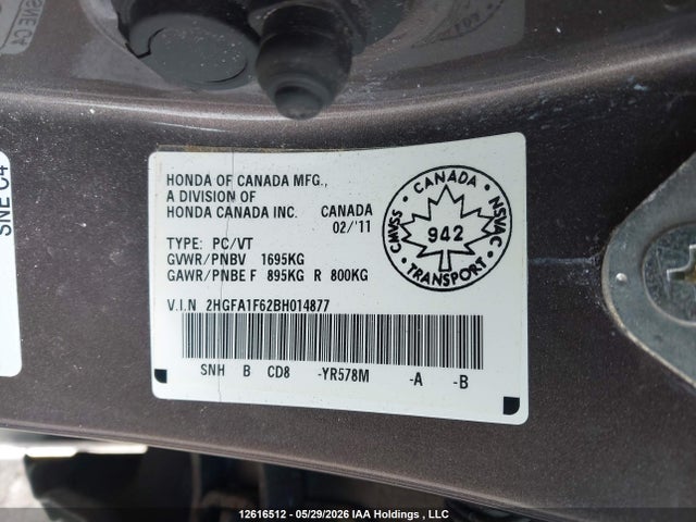 Aukcja sprzedaży 2011 Honda Civic Se, vin: 2HGFA1F62BH014877, numer aukcji: 12616512
