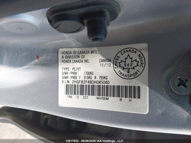 12617632 :رقم المزاد ، 2HGFB2F48DH045040 vin ، 2013 Honda Civic Lx مزاد بيع