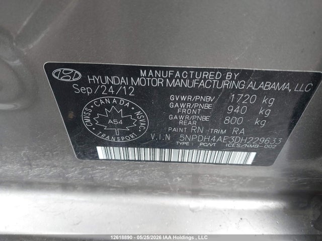 2013 Hyundai Elantra Gl მანქანა იყიდება აუქციონზე, vin: 5NPDH4AE3DH229633, აუქციონის ნომერი: 12618890