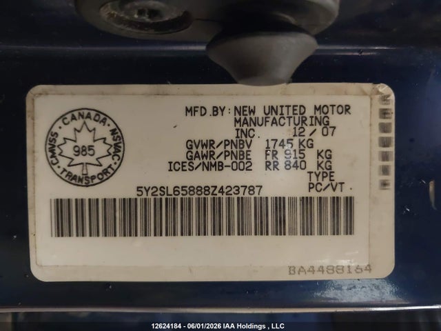 Aukcja sprzedaży 2008 Pontiac Vibe, vin: 5Y2SL65888Z423787, numer aukcji: 12624184