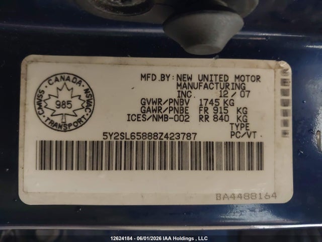 Aukcja sprzedaży 2008 Pontiac Vibe, vin: 5Y2SL65888Z423787, numer aukcji: 12624184