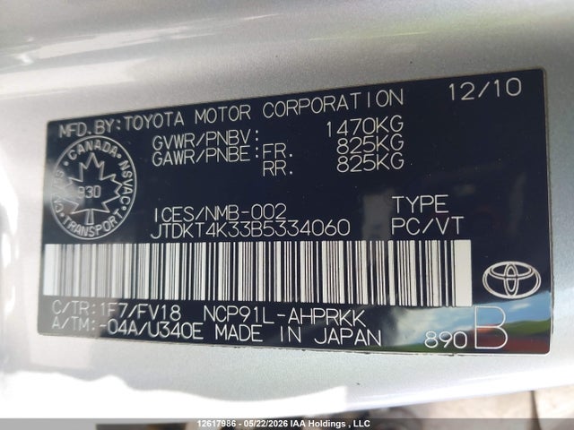 Aukcja sprzedaży 2011 Toyota Yaris Le, vin: JTDKT4K33B5334060, numer aukcji: 12617986