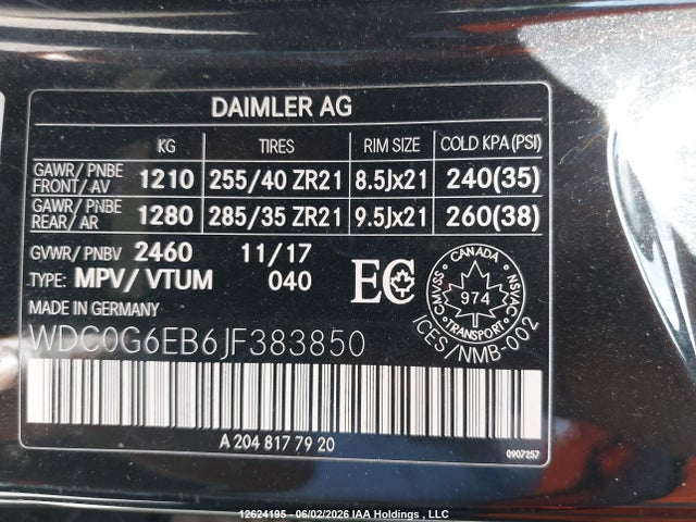 Продаж на аукціоні авто 2018 Mercedes-benz Glc Amg Glc 43, vin: WDC0G6EB6JF383850, номер лоту: 12624195