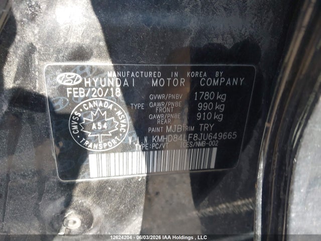 2018 Hyundai Elantra Gl მანქანა იყიდება აუქციონზე, vin: KMHD84LF8JU649665, აუქციონის ნომერი: 12624204