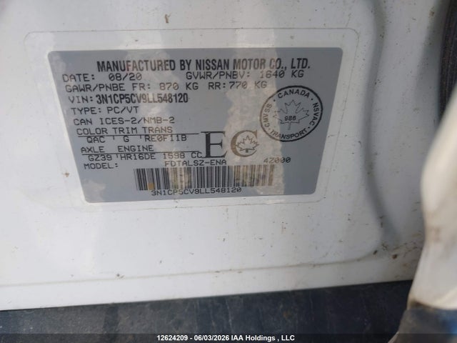 12624209 :رقم المزاد ، 3N1CP5CV9LL548120 vin ، 2020 Nissan Kicks Sv مزاد بيع