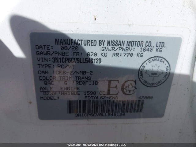 12624209 :رقم المزاد ، 3N1CP5CV9LL548120 vin ، 2020 Nissan Kicks Sv مزاد بيع